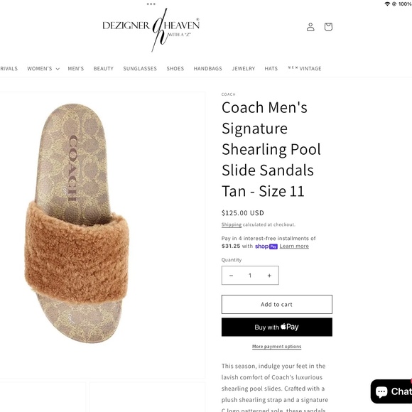 COACH MENS TAN SHERLING SLIDE SANDAL - Picture 2 of 14